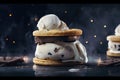 Three ice cream sandwiches stacked on top of each other. AI generative image. Royalty Free Stock Photo