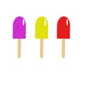 Three ice creams of different colors