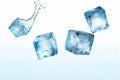 Three ice cubes are being dropped into water with splash. Generative AI Royalty Free Stock Photo