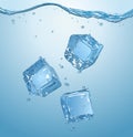 Three ice cubes dropped into water. EPS10