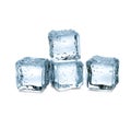 Three ice cubes on white background