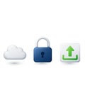 Three icons are displayed against a white background. On the left is a white cloud Royalty Free Stock Photo
