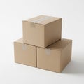 Stack of Three Cardboard Shipping Boxes Sealed with Tape on White Background package Royalty Free Stock Photo