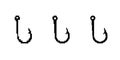 Three identical fishing hooks show classic design and strong structure for effective fishing