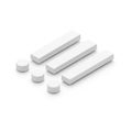 Three White Rectangular Boxes and Three White Cylinders on a White Background white boxes Royalty Free Stock Photo