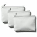 Three identical white zippered pouches made from a smooth, possibly synthetic
