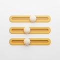 Three Yellow Slider Controls with Cream Colored Knobs on a White Background interface technology Royalty Free Stock Photo
