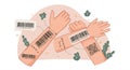 Three illustrated forearms with barcodes and QR codes on the skin. Surrounding Royalty Free Stock Photo