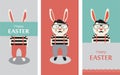 Three illustrations of Hipster rabbits