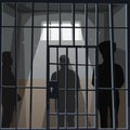 three imprison silhouettes staying in prison cell