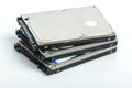 Three 2.5 inch laptop hard disk drives lie on each other. Royalty Free Stock Photo
