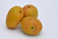 Three Alphonso mangoes on white Royalty Free Stock Photo