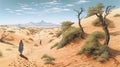 Namibian Dunes: A Tender And Poignant Illustration In The Style Of Milo Manara