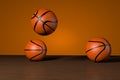 Three indoor basketball balls to play. 3D render, 3D illustration