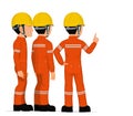 Three industrial worker have a meeting on white background