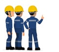 Three industrial worker have a meeting on white background
