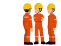 Three industrial worker have a meeting on white background