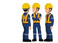 Three industrial worker have a meeting on white background