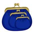 three insulated blue purses. the icon with the purse.