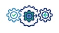 Three Interconnected Gears, Collaboration and Workflow Icon, vector design Generative AI Royalty Free Stock Photo
