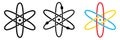 Three interlocked ellipses with small dot in centre - simple atom orbiting electrons icon