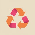 Three interlocking arrows form a triangular recycling symbol on a light beige