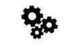 Three interlocking black gear icons on white background, abstract vector cogs silhouettes, close-up of mechanical gears with Royalty Free Stock Photo