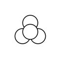 Three intersecting circles forming a symmetrical geometric venn diagram shape