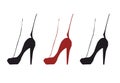 Three isolated silhouette of red and black elgant woman leg in shoes with high heels Royalty Free Stock Photo