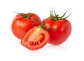 Three isolated tomatoes on white background with clipping path Royalty Free Stock Photo