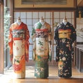 Three Japanese Kimonos on Mannequins Royalty Free Stock Photo