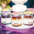 Three jar of jam and honey on the table Royalty Free Stock Photo