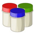 Three jars with gouache icon, cartoon style