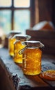 Three Jars of Honey on Table Royalty Free Stock Photo