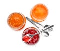 Three jars with tasty sweet jam Royalty Free Stock Photo