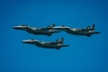 three jets in a formation at Tel Aviv beach Royalty Free Stock Photo