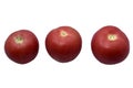 Three juicy red tomatoes on a white background Royalty Free Stock Photo