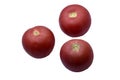 Three juicy red tomatoes on a white background Royalty Free Stock Photo