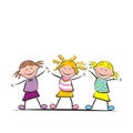 Three jumping girls, school children, happy kids, eps.