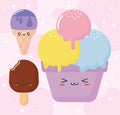 three kawaii ice creams