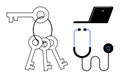 Keys, Laptop, and Stethoscope Representing Security, Technology, and Healthcare Themes Royalty Free Stock Photo