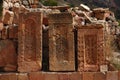 Three khachkars in Armenia Royalty Free Stock Photo