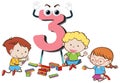 Three kids attached to number three Royalty Free Stock Photo