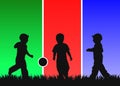 Three kids play ball Royalty Free Stock Photo