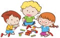 Three kids playing blocks