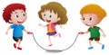 Three kids playing jump rope Royalty Free Stock Photo