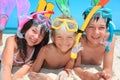 Three kids with snorkels Royalty Free Stock Photo