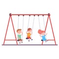 Three kids swinging on a swing together Royalty Free Stock Photo