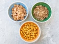 Three kind of cold breakfast cereals on table