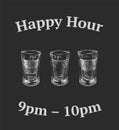 Three kinds of alcoholic drinks in shot glasses. Hand Drawn Vector Illustration. Royalty Free Stock Photo